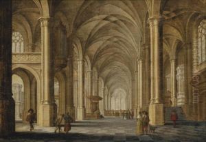 A Church Interior With Elegant Figures