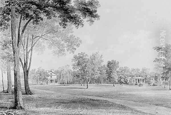 View of the David Hosack Estate, Hyde Park, New York, from the South (from Hosack Album) - view 1