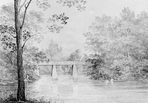 Bridge over Crumelbow Creek, David Hosack Estate, Hyde Park, New York (from Hosack Album) by Thomas Kelah Wharton