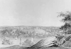 View of the David Hosack Estate at Hyde Park, New York, from Western Bank of the Hudson River (from Hosack Album) by Thomas Kelah Wharton