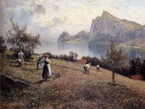 Harvesters By The Chiemsee by Joseph Wopfner