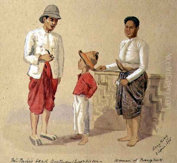 Lao, the head boatman, with his son and a woman of Bangkok, 1895 - view 1