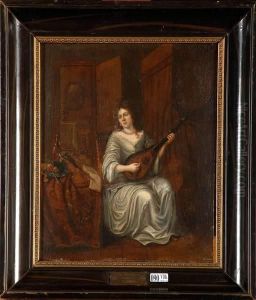 Joueuse De Luth Dans Un Interieur by Caspar Netscher