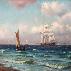 Coastal Scene With Sailing Ships At Sea by Johann Neumann