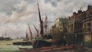 Shipping On The Thames Before The 'prospect Of Whitby' At Wapping by Richard Henry Nibbs