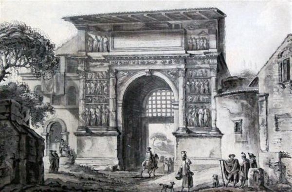 Figures Beside A Roman Arch - view 1