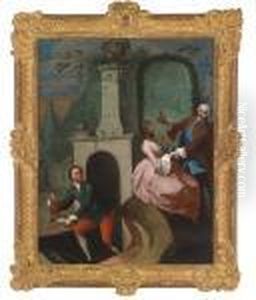 A Gallant Offering A Glass Of Wine To A Lady In A Pergola by Johann Esaias Nilson