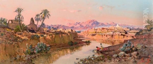 Les Lavandieres Au Bord De L'oued A Bou-saada - view 1
