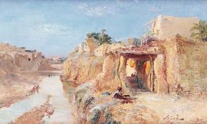 < Village Au Bord De L'oued (sud Algerien) >. < Village Au Bord De L'oued (sud Algerien) >.