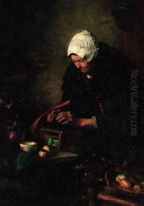 An old lady cooking apples