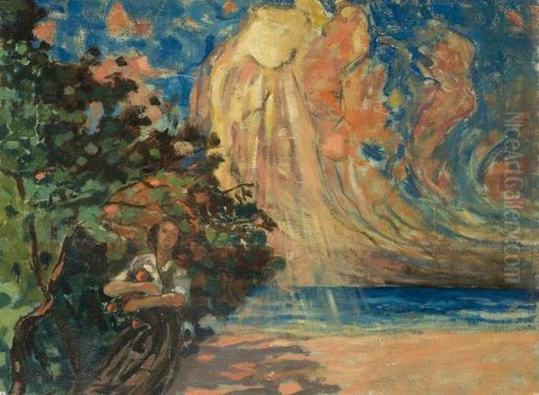 Giovane Donna Sotto Un Albero Presso La Riva Del Mare - view 1