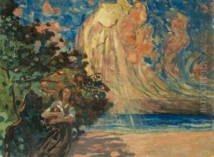 Giovane Donna Sotto Un Albero Presso La Riva Del Mare Giovane Donna Sotto Un Albero Presso La Riva Del Mare