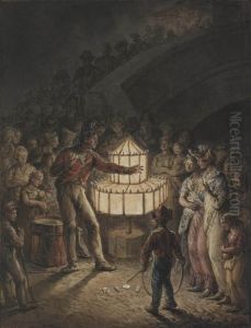 A Street Performer With A Magic Lantern Surrounded A Street Performer With A Magic Lantern Surrounded
