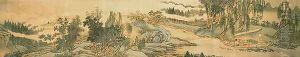 Handscroll depicting a landscape with the colophon poem, 'Fishing in Willow Brook', Chinese, 1706 by Hui Wang