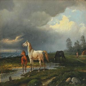 Landscape With Horses, A Storm Is Coming by Nordahl Peter Frederik Grove