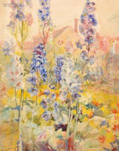 Hollyhock Garden by George Loftus Noyes