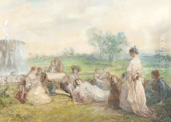 Figures resting before a fountain - view 1