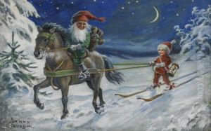 Tomte Till Hast Och Nisse Pa Skidor
