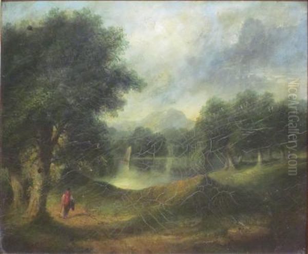 Wooded River Landscape With Figure - view 1