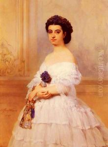 Portrait De La Marquise De Louvencourt Nee Montaud (Portrait of the Marchioness de Louvencourt, née Montaud) by Baron Gustave Wappers