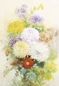A vase of crysanthemuns and asters by C. Wilson