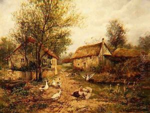 Poultry by a Pond in a Farmyard