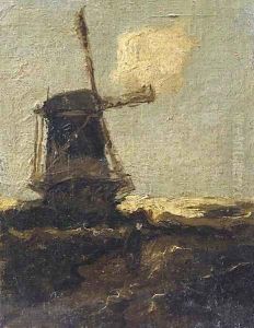 A figure passing a windmill by Johan Hendrik Weissenbruch