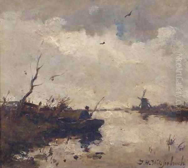 A fisherman in a polder landscape - view 1
