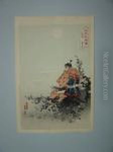 Un Samourai Joue De La Flute En Pleine Lune by Ogata Gekko