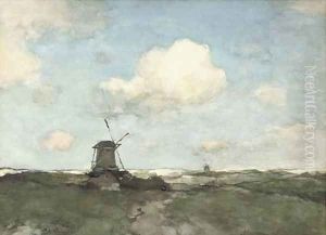 A windmill in a polder landscape 2 by Johan Hendrik Weissenbruch