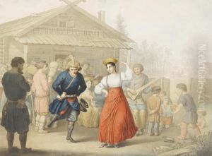 Merry-making Outside A Tavern by George Emmanuel Opitz