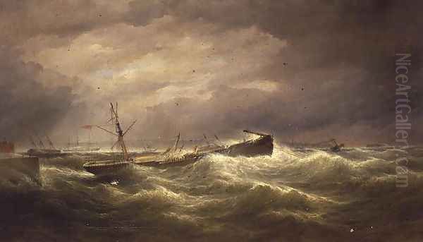 Liverpool from the North End Docks, a Sailing Vessel at Anchor in Distress on the Mersey - view 1