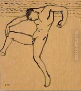 Uomo Nudo Che Danza Sulla Spiaggia by Ubaldo Oppi