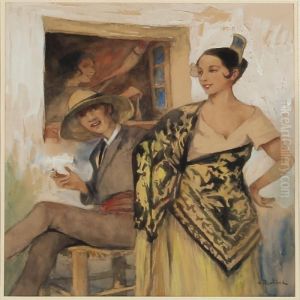 Spanish Street Scene With A Gentleman Who Smokes A Cigarette by Allan Osterlind
