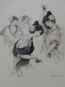 Danseurs Espagnols Fusain Et Crayons Decouleurs by Allan Osterlind