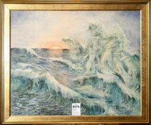 Havsnymfer, Signerad Osterlind, Akvarell/tackvitt, 74,5x92