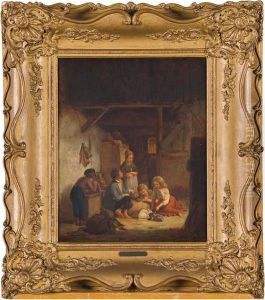 Enfants Jouant Avec Des Lapins Dans La Grange by Ferdinand de Braekeleer