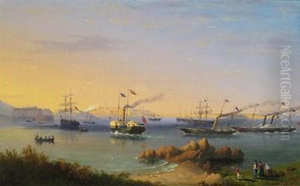 The Arrival Of Queen Victoria
And Prince Albert On The Royal Yacht In 1854 For The Official Opening Of
The New Harbour At Alderney - view 1