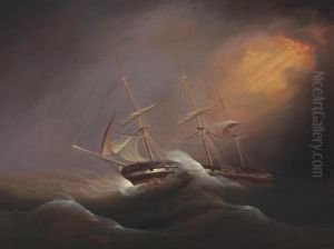 A Three-masted Merchantman Under Storm Rig And Weathering A Gale