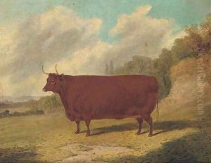 A prize cow in an extensive landscape by Richard Whitford