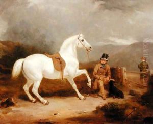 Mr. Johnstone King's Grey Shooting Pony Waiting with a Groom on a Scottish Moor, 1835 by Thomas Woodward
