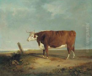 A longhorn cow in a landscape by Thomas Woodward