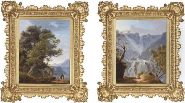 A Huntsman At A Mountainous
Torrent (possibly Tivoli); And A Huntsman On A Riverside Track - view 1