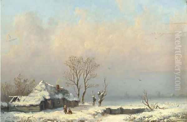 A farmhouse in the snow - view 1