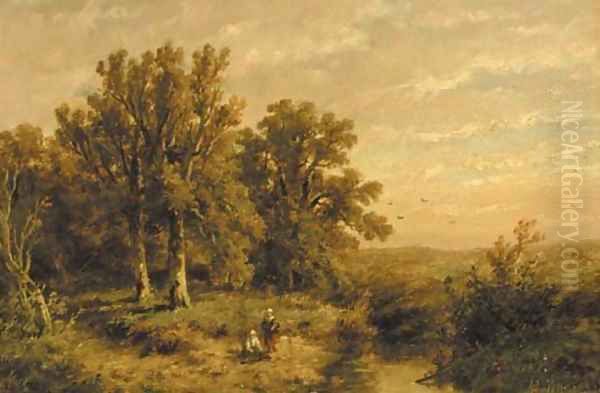 A wooded summer landscape with a peasant couple by a stream - view 1