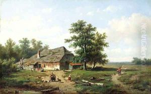 A country cottage by Anthonie Jacobus van Wyngaerdt
