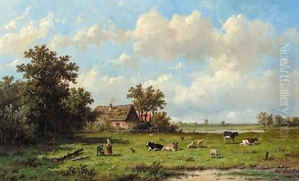Cattle in a sunlit meadow - view 1