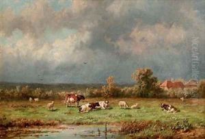 Pasturing cattle by Anthonie Jacobus van Wyngaerdt
