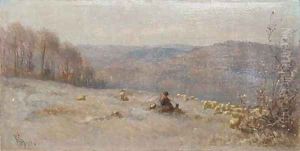 A shepherd and his flock by Anthonie Jacobus van Wyngaerdt