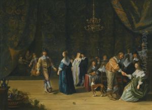 An Elegant Company Making Merry In An Interior by Antonie Palamedesz